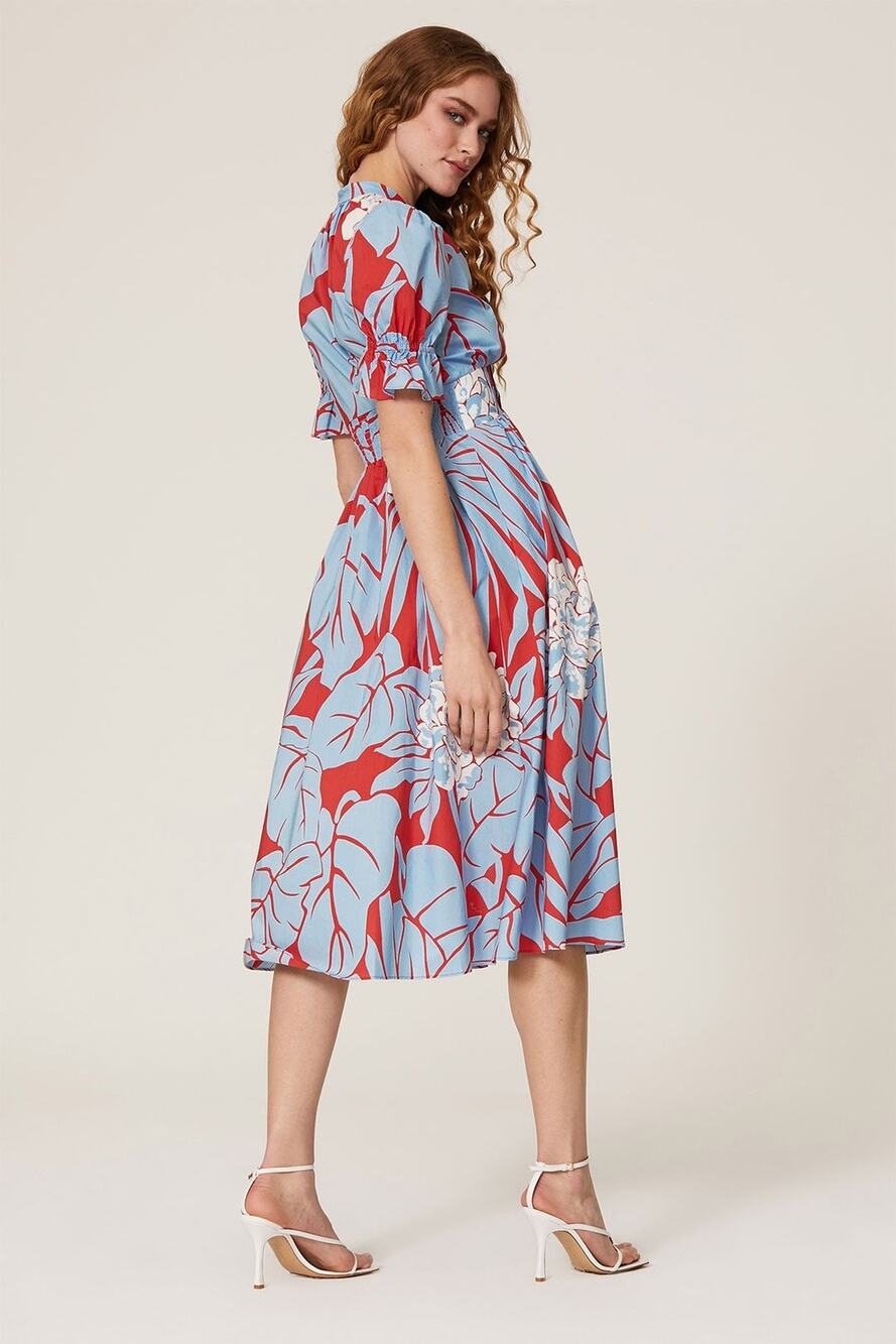 DIANE VON FURSTENBERG Blue Red Printed 100% Cotton Hourglass Erica Midi Dress 8